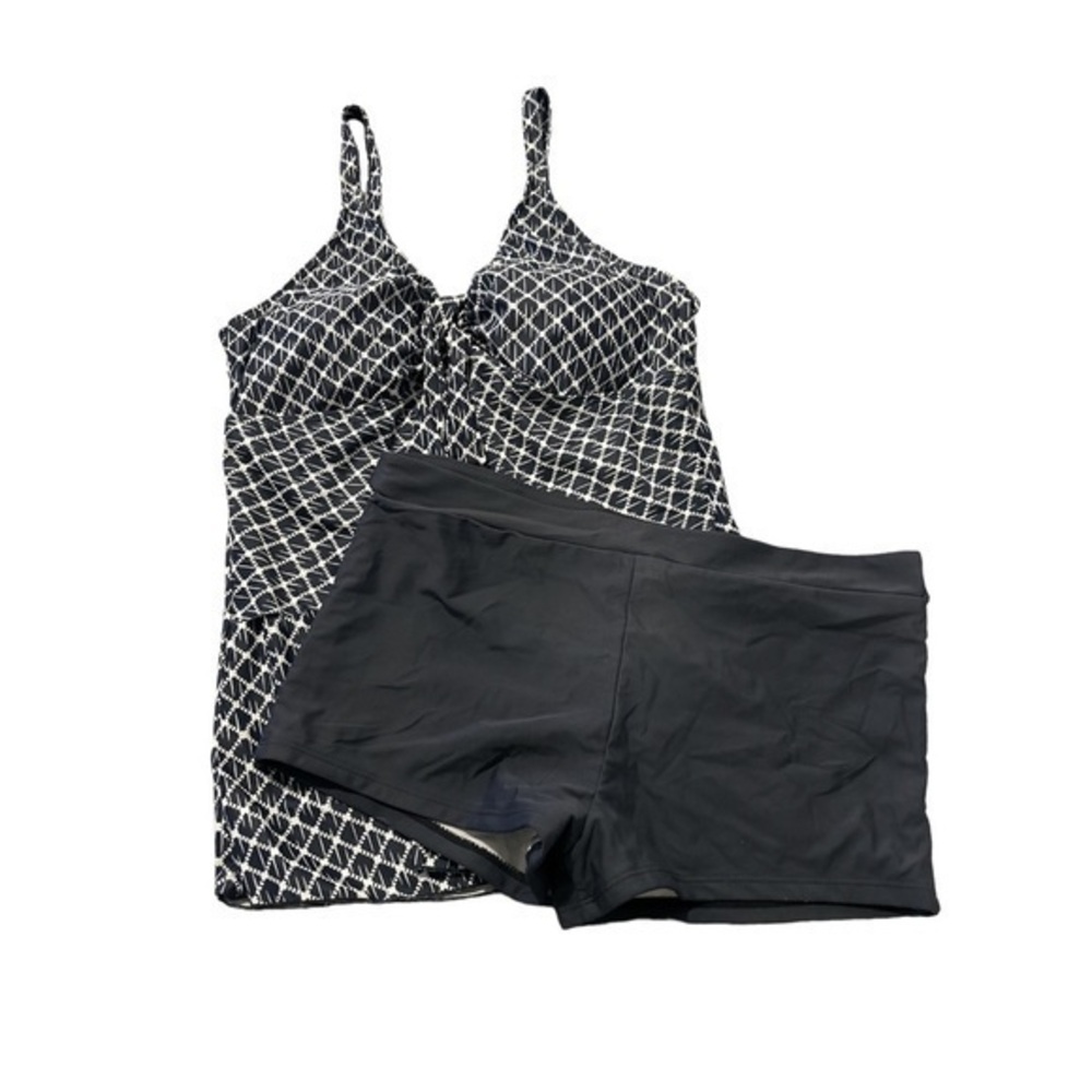Women's Two Piece Charcoal White Tankini Set NWOT Size 2XL #2304